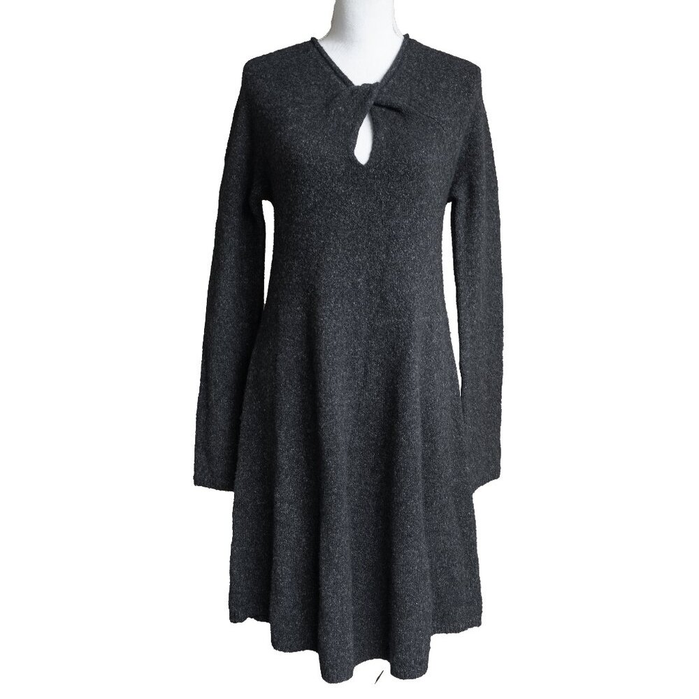 Max Azria Grey Skater Dress Keyhole Fit Flare Minimal Knit Fit Flare Midi